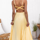 Malka | Yellow Pleated V-Neck Maxi Dress
