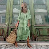 Galilea | Green Geometric V-Neck Maxi Dress