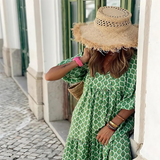 Galilea | Green Geometric V-Neck Maxi Dress