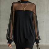 Lana | Black Sheer-Sleeve High-Neck Dress