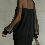 Lana | Black Sheer-Sleeve High-Neck Dress
