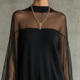 Lana | Black Sheer-Sleeve High-Neck Dress