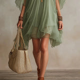 Olive | Sage Ruffle V-Neck Dress