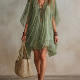Olive | Sage Ruffle V-Neck Dress