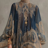 Odette | Navy Paisley High-Neck Dress