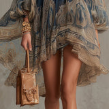 Odette | Navy Paisley High-Neck Dress