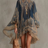 Odette | Navy Paisley High-Neck Dress