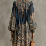 Odette | Navy Paisley High-Neck Dress