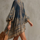 Odette | Navy Paisley High-Neck Dress