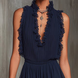Nadia | Navy Lace-Trim V-Neck Romper