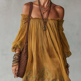 Amber | Mustard Floral Off-Shoulder Dress