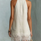 Elara | Ivory Lace-Hem Halter Dress