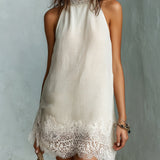 Elara | Ivory Lace-Hem Halter Dress