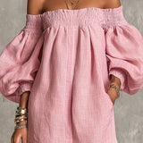 Pippa | Pink Off-Shoulder Balloon-Sleeve Dress