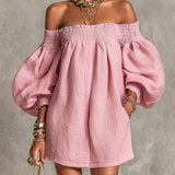 Pippa | Pink Off-Shoulder Balloon-Sleeve Dress