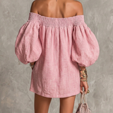 Pippa | Pink Off-Shoulder Balloon-Sleeve Dress