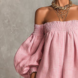 Pippa | Pink Off-Shoulder Balloon-Sleeve Dress