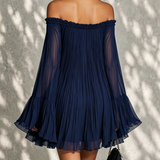 Nerissa | Navy Off-Shoulder Bell-Sleeve Dress