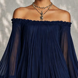 Nerissa | Navy Off-Shoulder Bell-Sleeve Dress