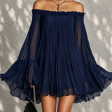 Nerissa | Navy Off-Shoulder Bell-Sleeve Dress