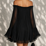 Cleo | Black Off-Shoulder Bell-Sleeve Dress
