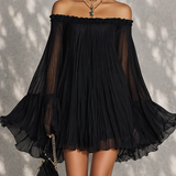 Cleo | Black Off-Shoulder Bell-Sleeve Dress