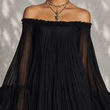 Cleo | Black Off-Shoulder Bell-Sleeve Dress