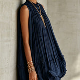 Indigo | Navy Ruffle-Hem Halter Dress