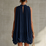 Indigo | Navy Ruffle-Hem Halter Dress