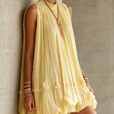 Sunny | Yellow Ruffle-Hem Halter Dress