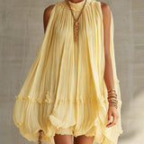 Sunny | Yellow Ruffle-Hem Halter Dress