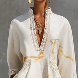 Aurelia | Ivory Gold-Print V-Neck Dress