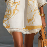 Aurelia | Ivory Gold-Print V-Neck Dress