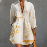 Aurelia | Ivory Gold-Print V-Neck Dress