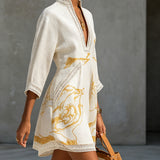 Aurelia | Ivory Gold-Print V-Neck Dress