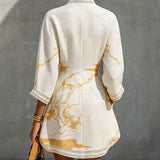 Aurelia | Ivory Gold-Print V-Neck Dress