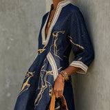 Marina | Navy Gold-Print V-Neck Dress