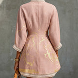 Maisie | Pink Gold-Print V-Neck Dress