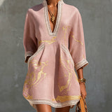 Maisie | Pink Gold-Print V-Neck Dress