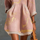 Maisie | Pink Gold-Print V-Neck Dress