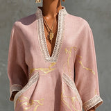 Maisie | Pink Gold-Print V-Neck Dress