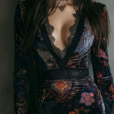 Mira | Dark Floral Lace V-Neck Dress