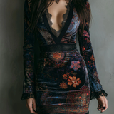 Mira | Dark Floral Lace V-Neck Dress