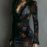 Mira | Dark Floral Lace V-Neck Dress