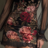 Violet | Black Rose-Print Lace Dress