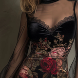 Violet | Black Rose-Print Lace Dress