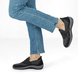 Salome | Black Textured Slip-Ons