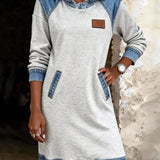 Sabine | Denim Hoodie Dress in Patchwork Look
