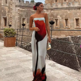 Odelia | Olive Abstract Strapless Maxi Dress