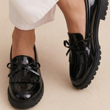 Cailie | Black Fringe Bow Loafers